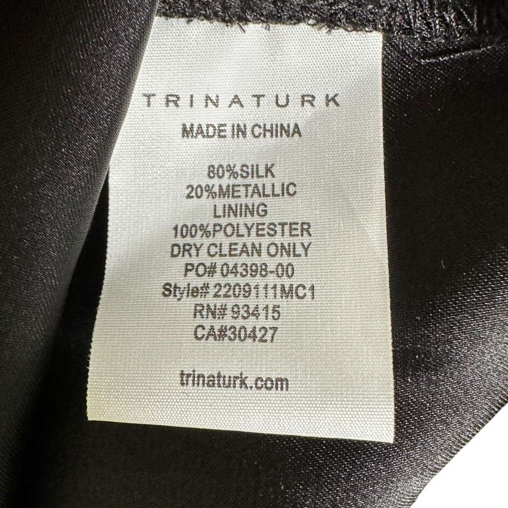Trina Turk Top Ambrosial Silk Blend Metallic Jacquard V-Neck Black Multi S Glam - Picture 10 of 14